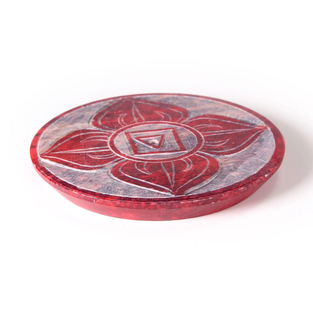 Soapstone Incense Burner Plate — Root Chakra (Muladhara) | 3” Ritual Burner