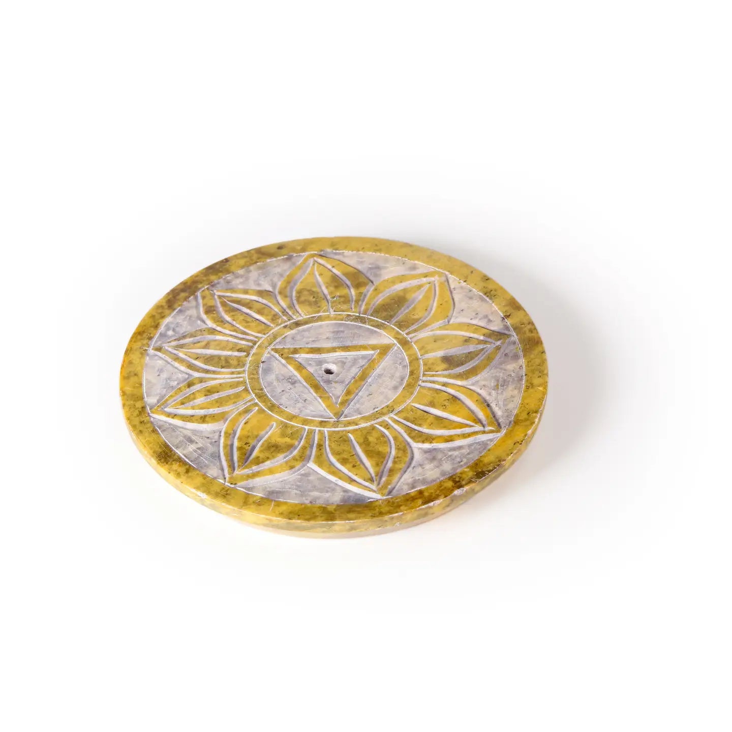 Soapstone Incense Burner Plate — Solar Plexus Chakra (Manipura) | 3” Ritual Burner