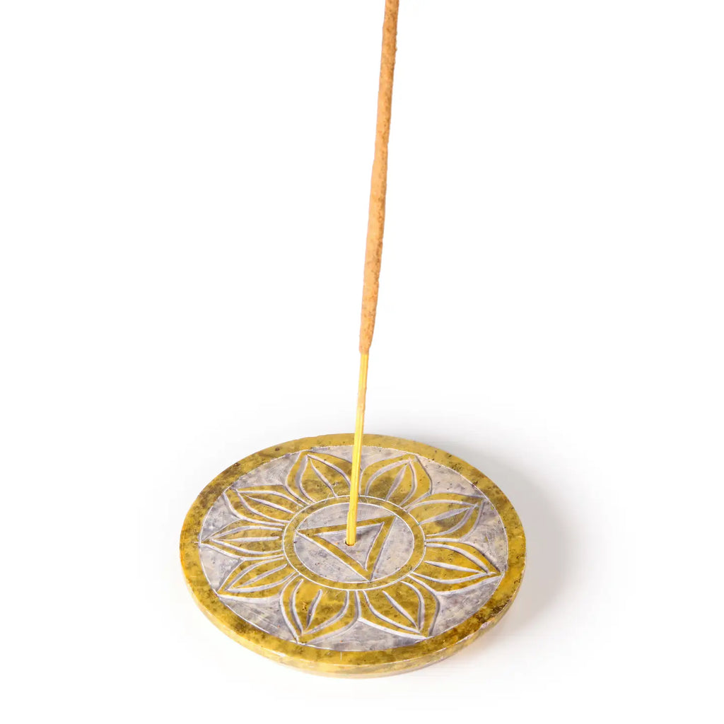Soapstone Incense Burner Plate — Solar Plexus Chakra (Manipura) | 3” Ritual Burner