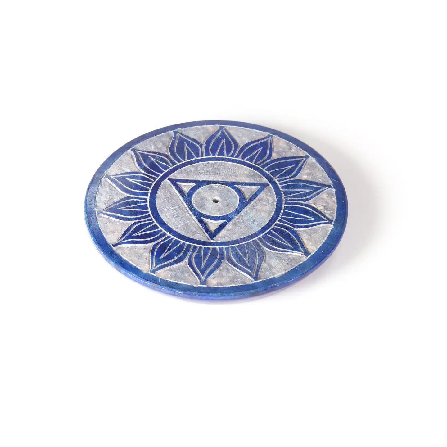 Soapstone Incense Burner Plate — Throat Chakra (Vishuddha) | 3” Ritual Burner