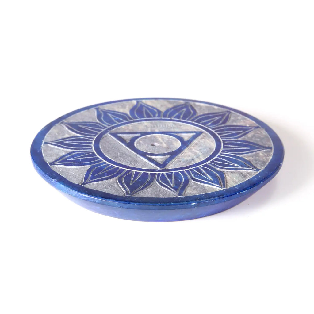 Soapstone Incense Burner Plate — Throat Chakra (Vishuddha) | 3” Ritual Burner