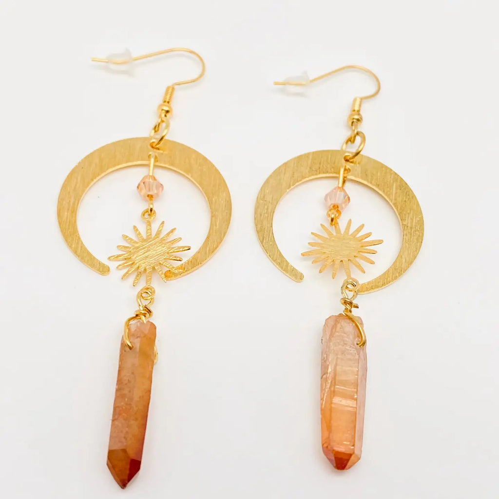 Moon & Stars Irregular Crystal Earrings—Bohemian Celestial Crystal Drop Earrings