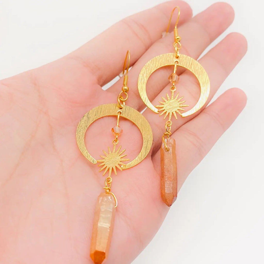 Moon & Stars Irregular Crystal Earrings—Bohemian Celestial Crystal Drop Earrings