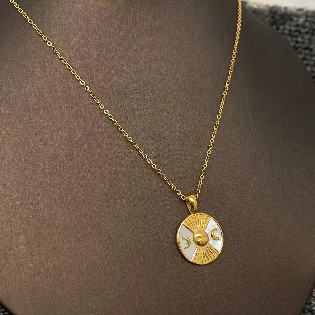 Moon Goddess Pendant Necklace—18K Gold Plated Stainless Steel Celestial Moon Pendant Necklace