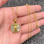 Moon Goddess Pendant Necklace—18K Gold Plated Stainless Steel Celestial Moon Pendant Necklace