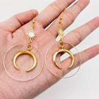 Moon & Star Large Ring Dangle Earrings—Bohemian Celestial Statement Moon Earrings
