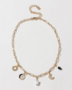 Onyx & Moonlight Charm Necklace | Celestial Gold Charm Necklace with Black Onyx, Freshwater Pearl & Mother of Pearl