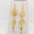 Asymmetric Moon, Sun, & Hand Palm Pendant Earrings—Bohemian Celestial Statement Earrings