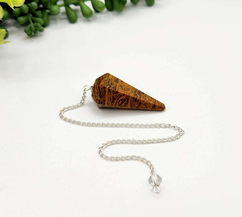 Calligraphy Jasper Faceted Pendulum — Divination Tool for Grounding Wisdom & Ancestral Insight