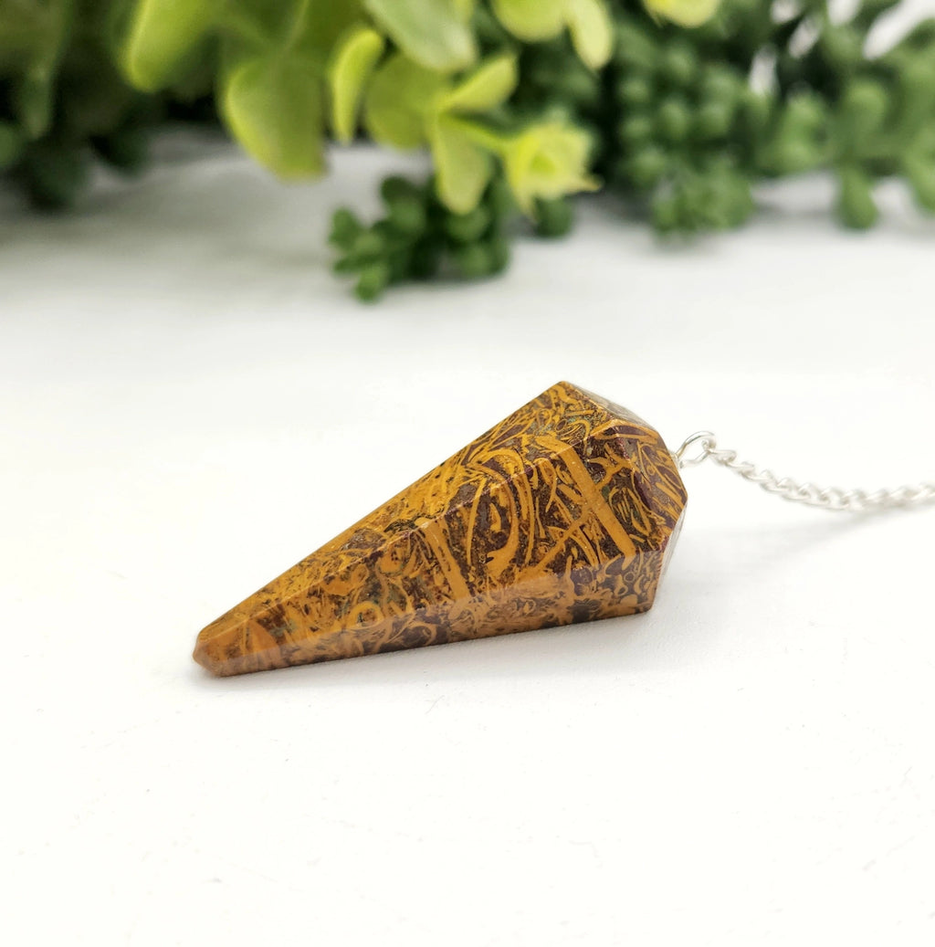 Calligraphy Jasper Faceted Pendulum — Divination Tool for Grounding Wisdom & Ancestral Insight