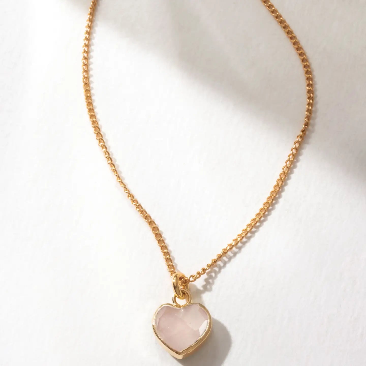 Precious Heart Rose Quartz Necklace — Gold-Plated Heart Gemstone Necklace