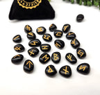 Black Agate Rune Stone Set — Protection, Grounding & Ancient Divination Tools
