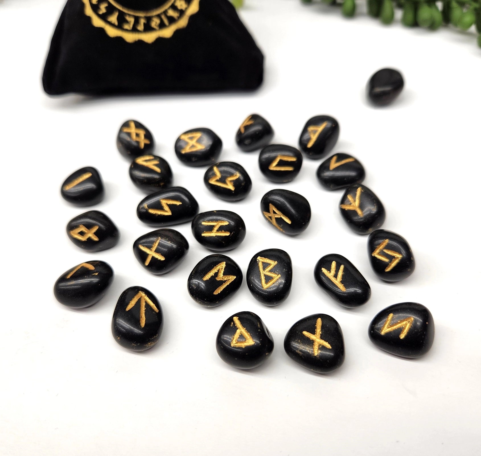 Black Agate Rune Stone Set — Protection, Grounding & Ancient Divination Tools