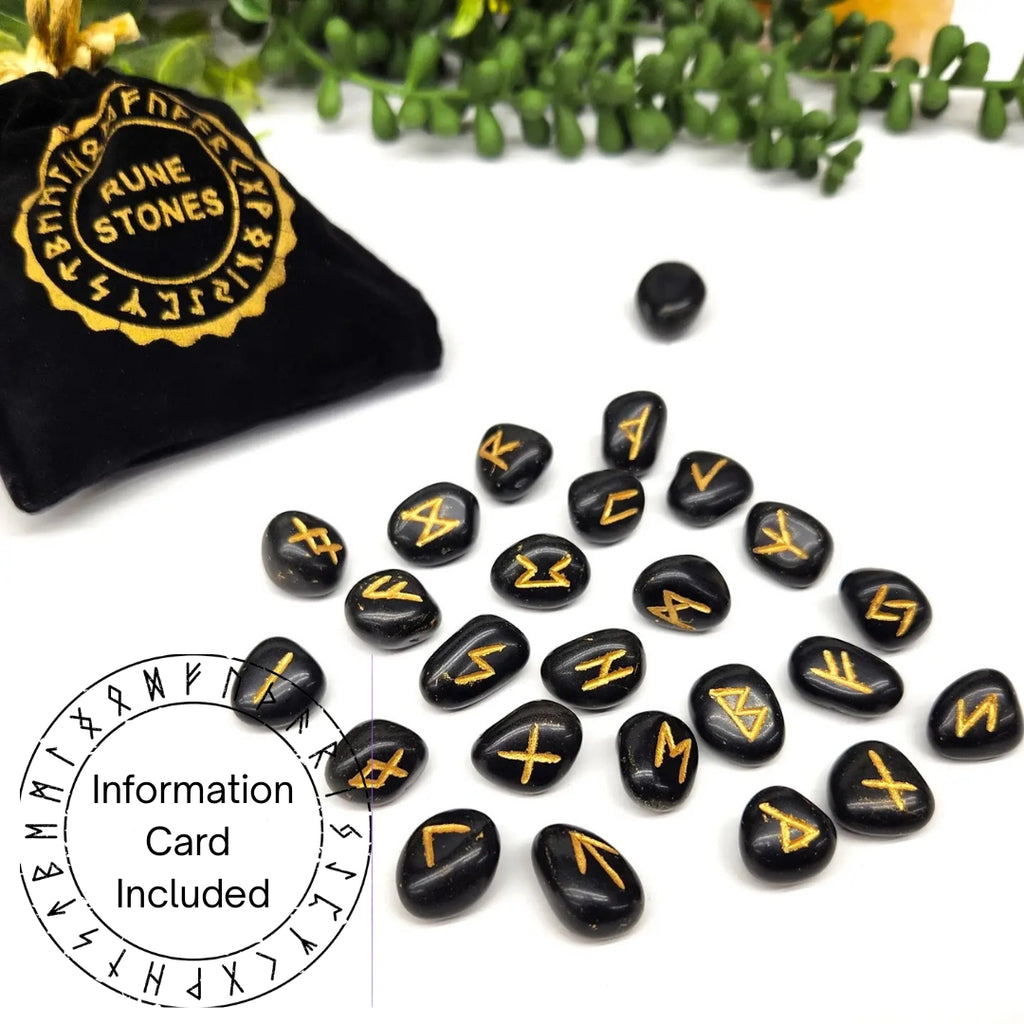 Black Agate Rune Stone Set — Protection, Grounding & Ancient Divination Tools