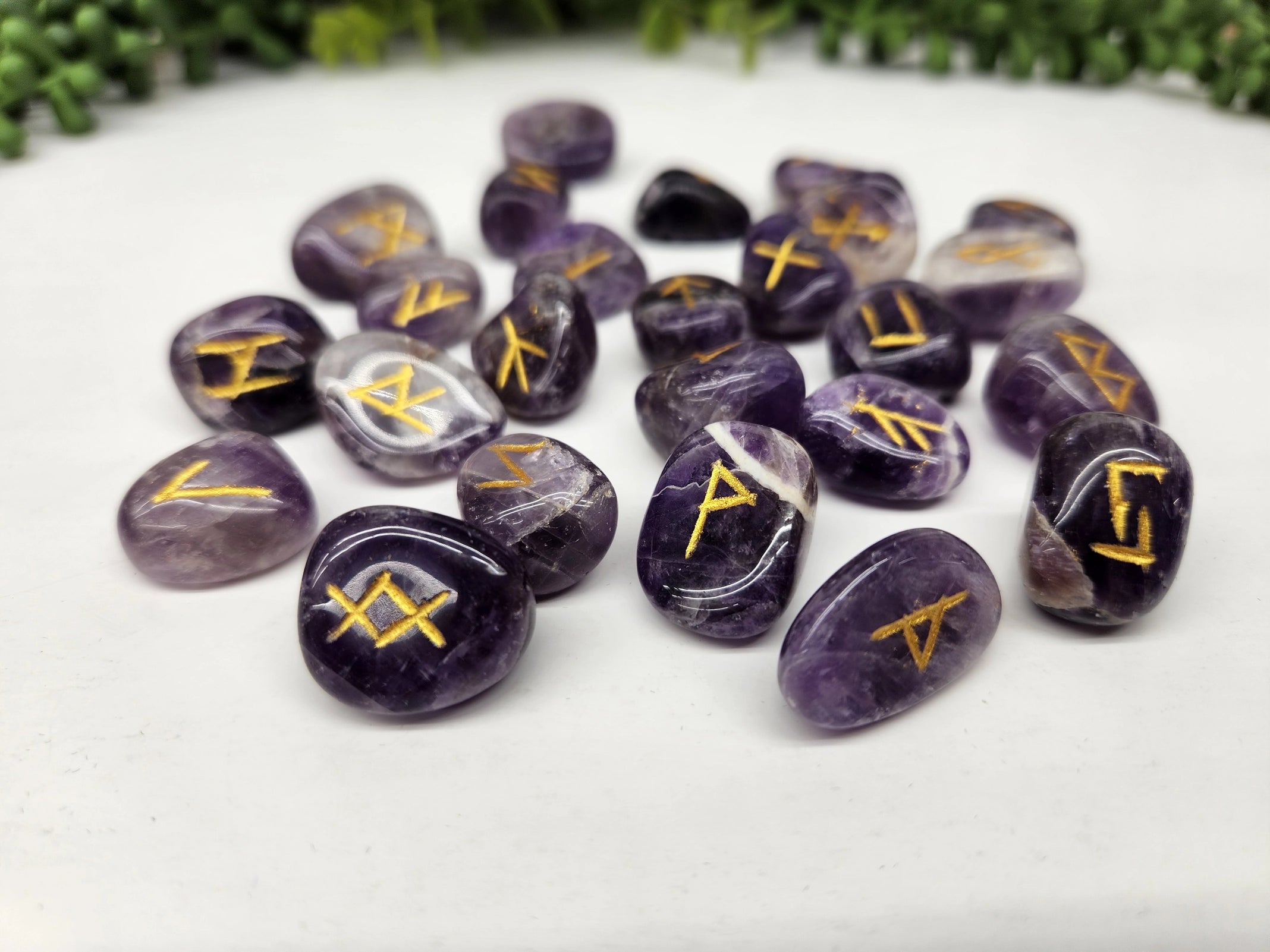 Chevron Amethyst Rune Stone Set — Intuition, Clarity & Spiritual Guidance Divination Tools