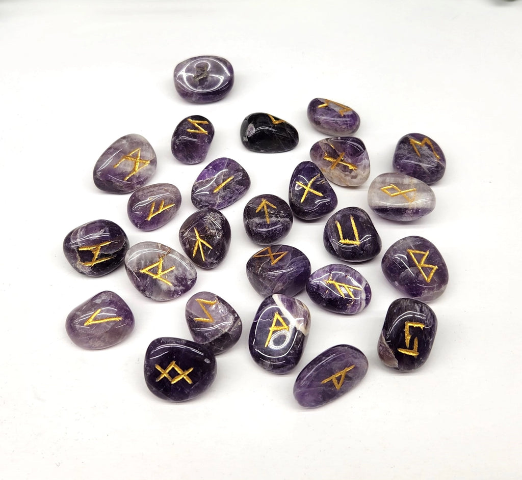 Chevron Amethyst Rune Stone Set — Intuition, Clarity & Spiritual Guidance Divination Tools