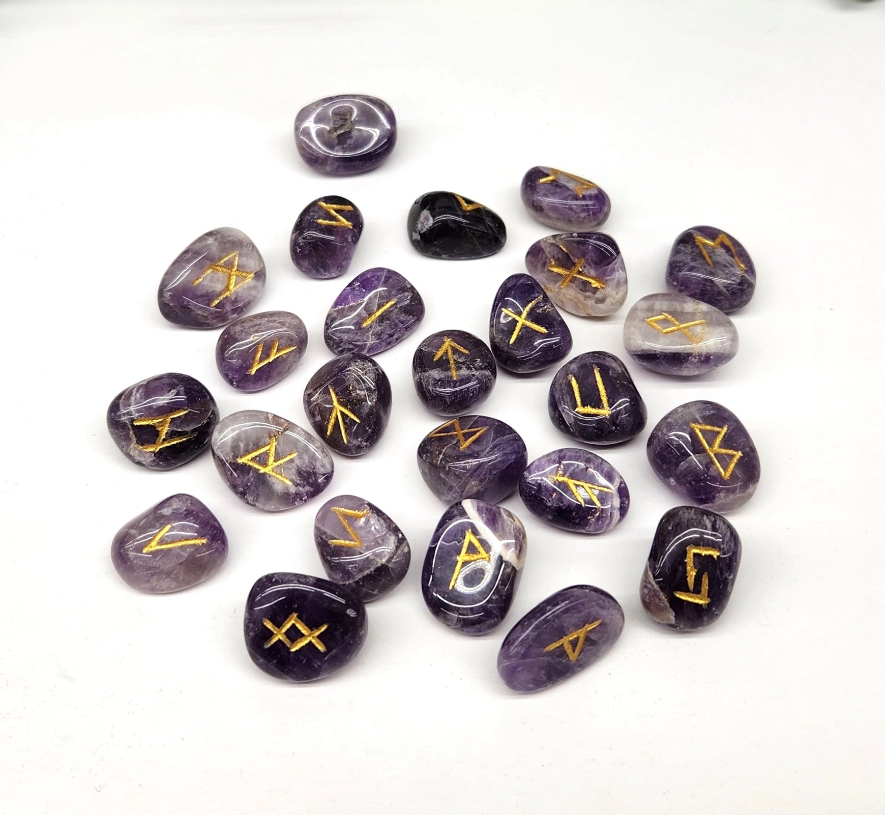 Chevron Amethyst Rune Stone Set — Intuition, Clarity & Spiritual Guidance Divination Tools