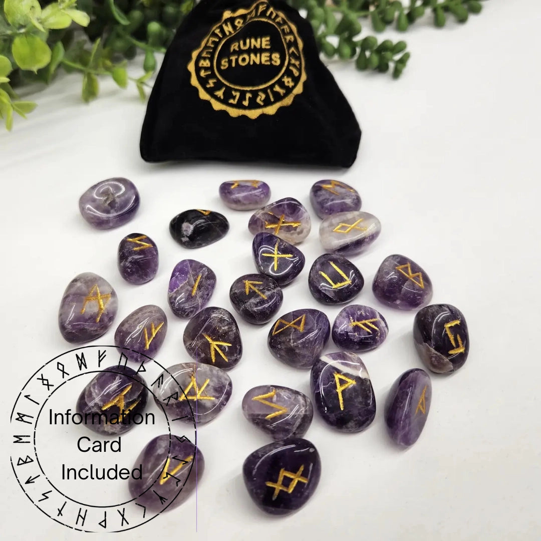 Chevron Amethyst Rune Stone Set — Intuition, Clarity & Spiritual Guidance Divination Tools