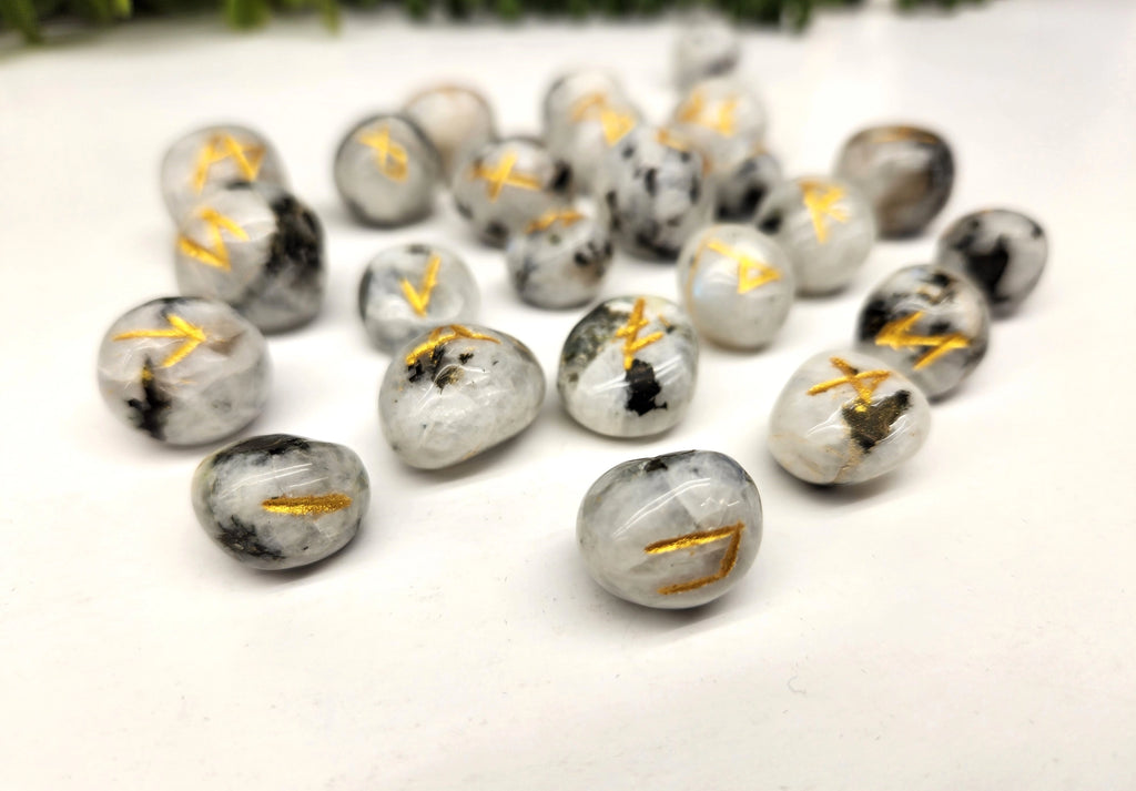 Rainbow Moonstone Rune Stone Set — Intuition, Lunar Energy & Feminine Wisdom Divination Tools