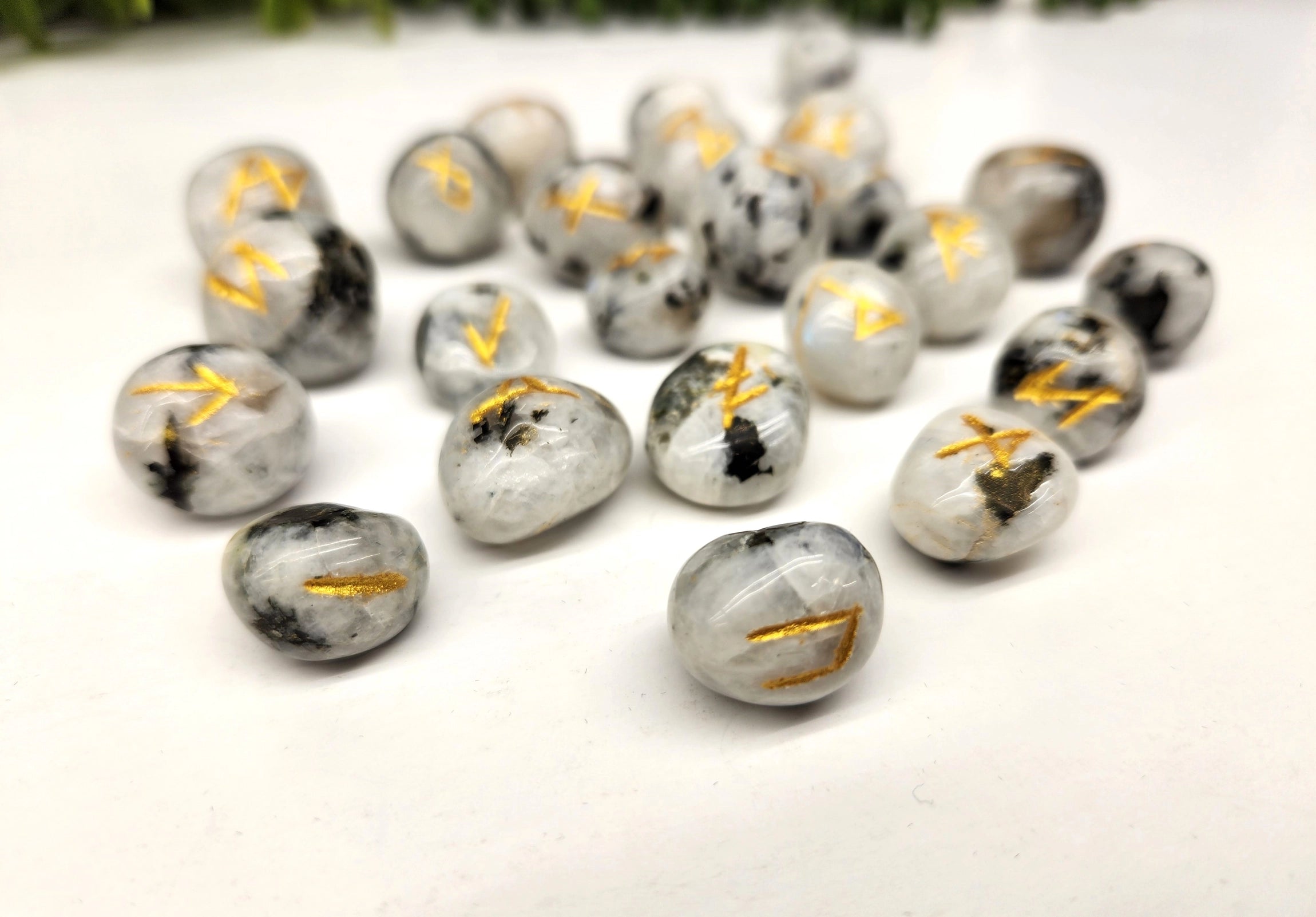 Rainbow Moonstone Rune Stone Set — Intuition, Lunar Energy & Feminine Wisdom Divination Tools