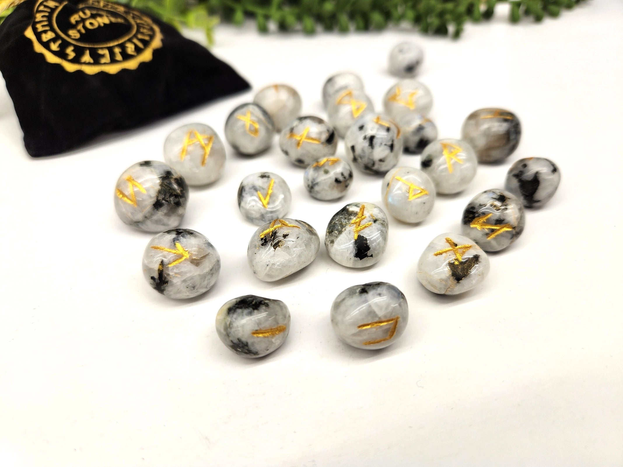 Rainbow Moonstone Rune Stone Set — Intuition, Lunar Energy & Feminine Wisdom Divination Tools