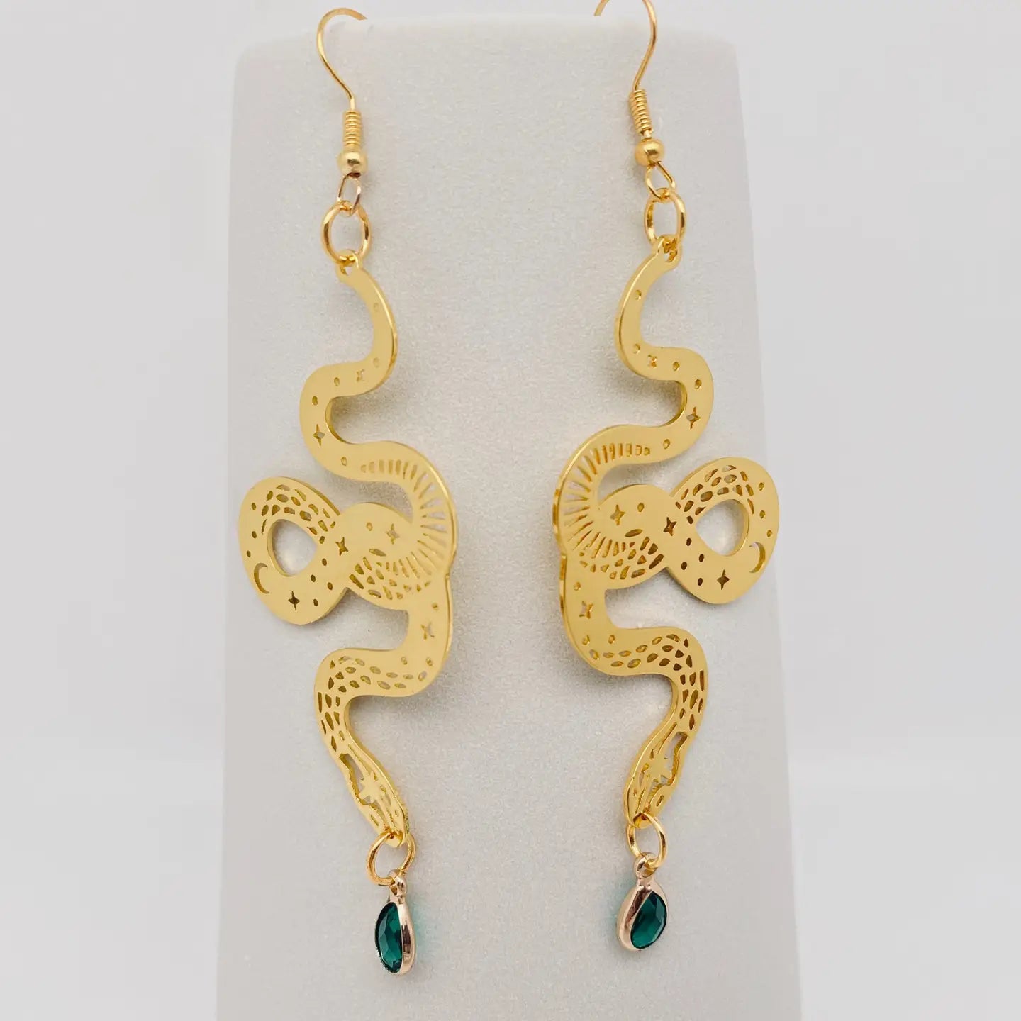 Bohemian Snake Pendant Earrings—Celestial Snake Statement Piece