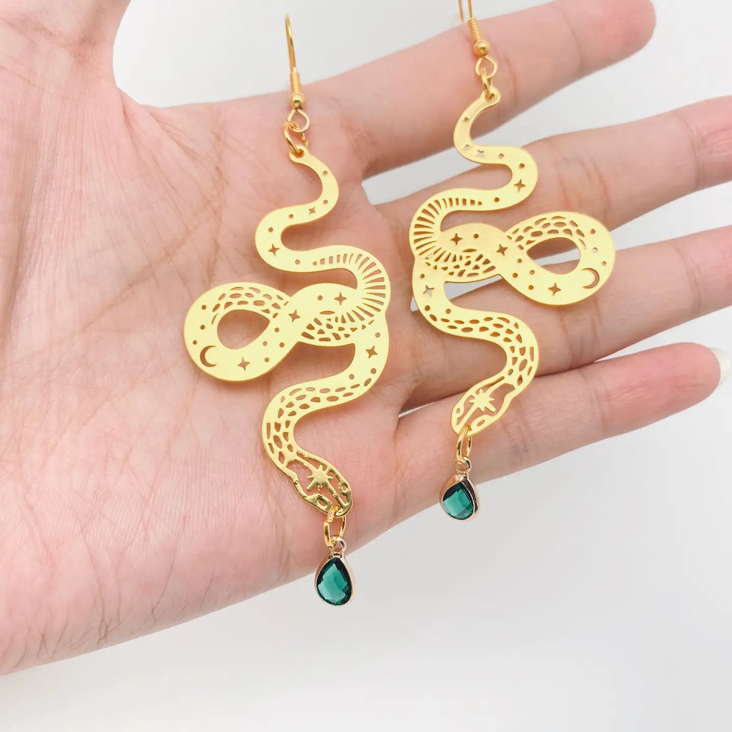Bohemian Snake Pendant Earrings—Celestial Snake Statement Piece