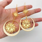 Golden Sun Goddess Pendant Earrings—Bohemian Celestial Sun Statement Earrings