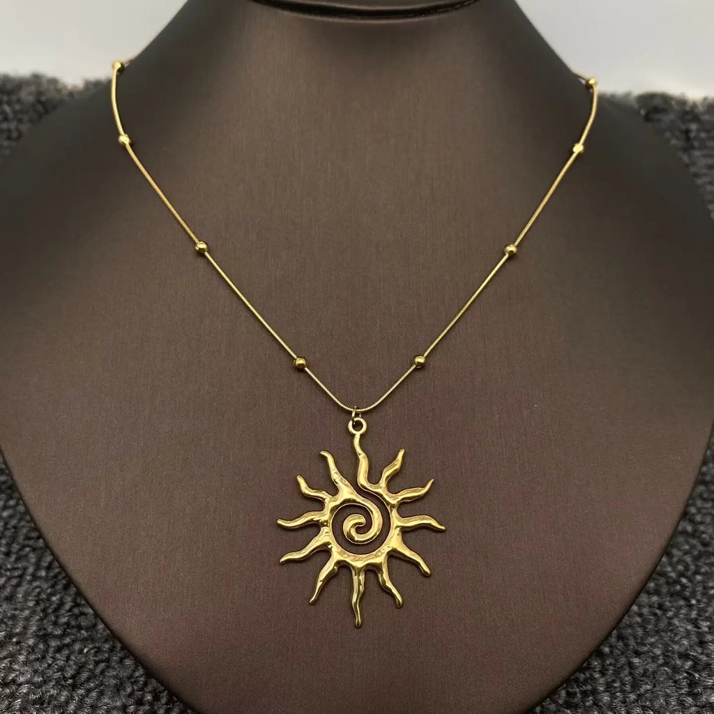 Vortex Sun Charm Necklace—18K Gold Plated Stainless Steel Celestial Sun Pendant Necklace