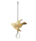 Surya Bird Engraved Brass Suncatcher — Floral Embossed Design with Teardrop Crystal