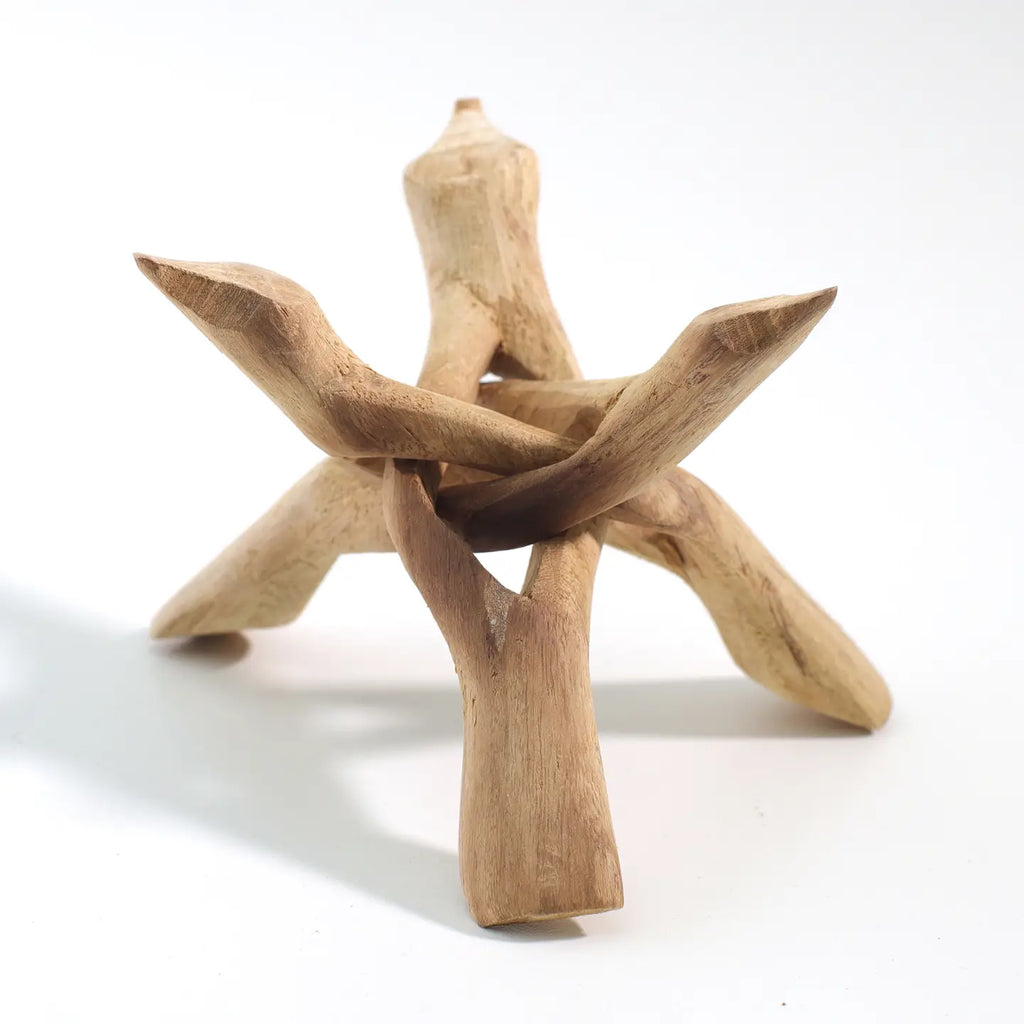 Natural Rosewood Wood Tripod Stand — 6” Smoke Cleansing Holder (Fits 5–7” Abalone Shells)