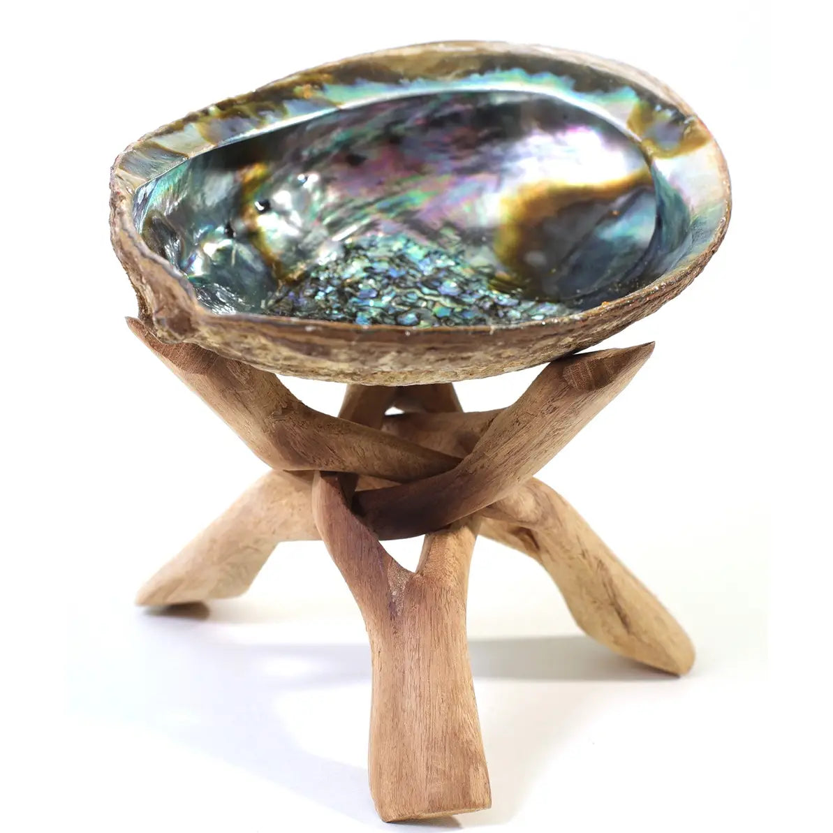 Natural Rosewood Wood Tripod Stand — 6” Smoke Cleansing Holder (Fits 5–7” Abalone Shells)
