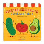 Book cover with vegetables and fruits on a yellow background