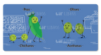 Illustration of peas and olives with a blue background featuring 'Lil' Libros' branding.