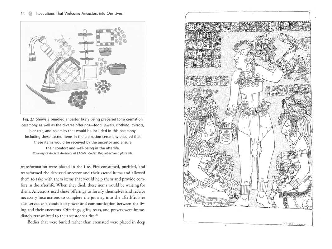 Page from a book with illustrations of ancient ceremonial items and figures.