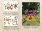 Book page with illustrations and a photograph of a floral display.